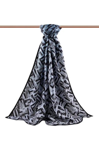 LÜKS MEDİNE İPEĞİ DEGRADELİ ÇİZGİ DESENLİ SAKS RENKLİ 75X195 KIRIŞMAZ ŞAL MOSS KREP DİKİŞ TİPİ İTALYAN DİKİŞLİ - Resim 2