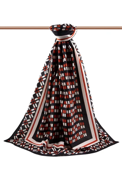 LÜKS MEDİNE İPEĞİ KARE DESENLİ KIRMIZI RENKLİ 75X195 KIRIŞMAZ ŞAL MOSS KREP DİKİŞ TİPİ İTALYAN DİKİŞLİ - Resim 2