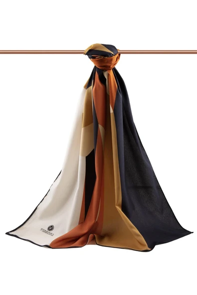 LÜKS MEDİNE İPEĞİ ÇİÇEK VE YAPRAK DESENLİ BEJ - TABA RENKLİ 75X195 KIRIŞMAZ ŞAL MOSS KREP DİKİŞ TİPİ İTALYAN DİKİŞLİ - Resim 2