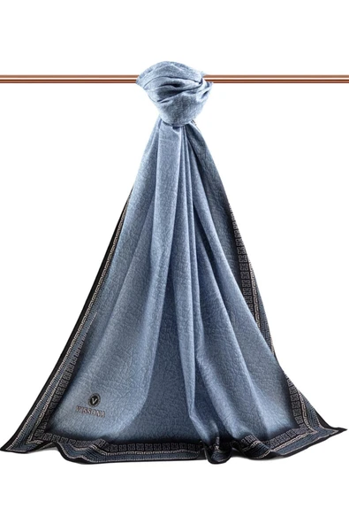 LÜKS MEDİNE İPEĞİ  DESENLİ BEBE MAVİSİ  RENKLİ 75X195 KIRIŞMAZ ŞAL MOSS KREP DİKİŞ TİPİ İTALYAN DİKİŞLİ - Resim 2