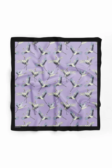 B9  Kadın Lila Stork Desenli 50x50 Bandana HYL DG0877-22 - Resim 2