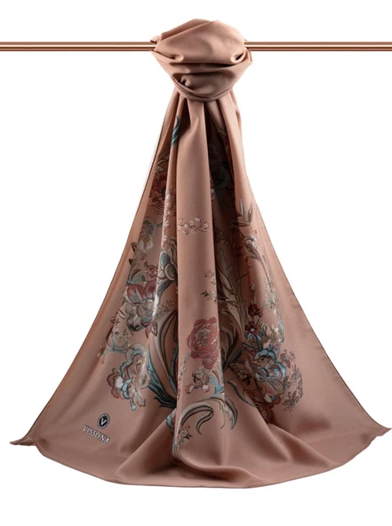 LÜKS MEDİNE İPEĞİ NAKIŞ ÇİÇEK DESENLİ BAKIR RENKLİ 75X195 KIRIŞMAZ ŞAL MOSS KREP DİKİŞ TİPİ İTALYAN DİKİŞLİ - Resim 2