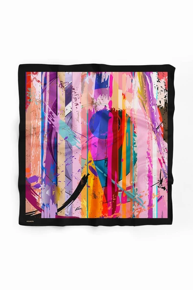 Z18 Kadın Yağlı Boya Desenli Bandana 50x50 Mavi DG0269-22 Snz - Resim 2