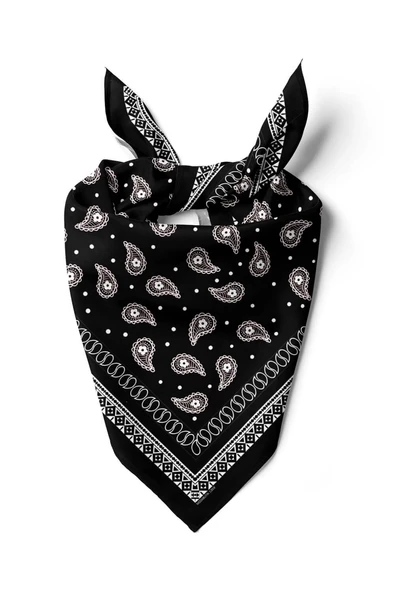 F46 Kadın Siyah Beyaz Şal Desenli 50x50 Bandana HYL DG01359-22 ürün görseli 1