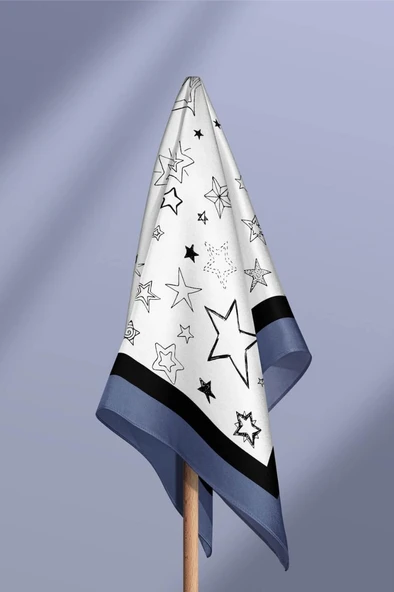 E9 Kadın Yıldız Desenli 50x50 Bandana HYL DG01117-22 - Resim 6