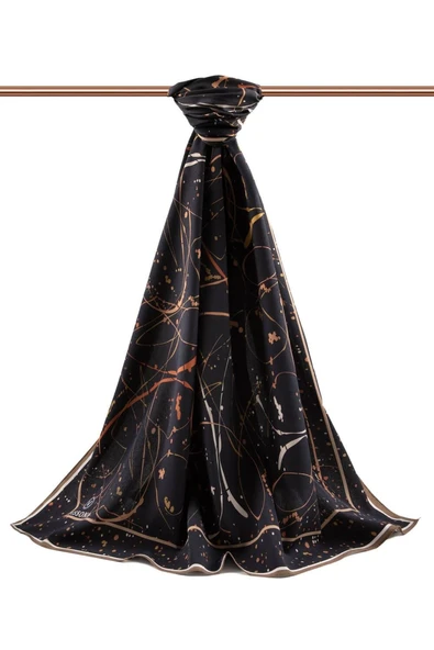 LÜKS MEDİNE İPEĞİ BOYA DAMLASI DESENLİ BEJ RENKLİ 75X195 KIRIŞMAZ ŞAL MOSS KREP DİKİŞ TİPİ İTALYAN DİKİŞLİ - Resim 2