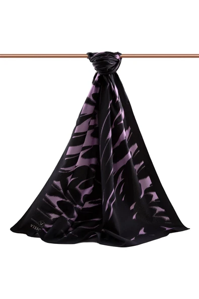 LÜKS MEDİNE İPEĞİ GEOMETRİK DESENLİ LİLA RENKLİ 75X195 KIRIŞMAZ ŞAL MOSS KREP DİKİŞ TİPİ İTALYAN DİKİŞLİ - Resim 2