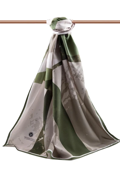 LÜKS MEDİNE GEOMETRİK DESENLİ BEJ - HAKİ RENKLİ 75X195 KIRIŞMAZ ŞAL MOSS KREP DİKİŞ TİPİ İTALYAN DİKİŞLİ - Resim 2