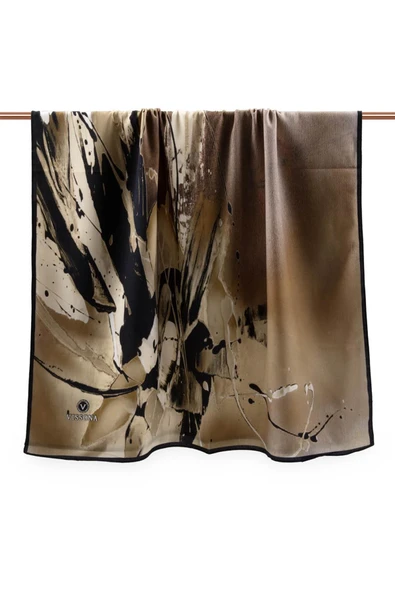 LÜKS MEDİNE BATİK DESENLİ BEJ - SÜTLÜ KAHVE RENKLİ 75X195 KIRIŞMAZ ŞAL MOSS KREP DİKİŞ TİPİ İTALYAN DİKİŞLİ - Resim 2