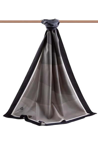 LÜKS MEDİNE İPEĞİ GEOMETRİ DESENLİ SİYAH RENKLİ 75X195 KIRIŞMAZ ŞAL MOSS KREP DİKİŞ TİPİ İTALYAN DİKİŞLİ - Resim 2