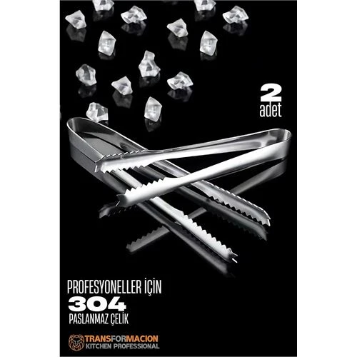 Buz Maşası - Şeker Limon Maşası Kokteyl Servis Maşası 2li PAKET 304 Paslanmaz Çelik ürün görseli