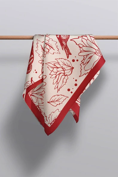Çiçek ve Kuş Desenli Fular 30x140 - Resim 2