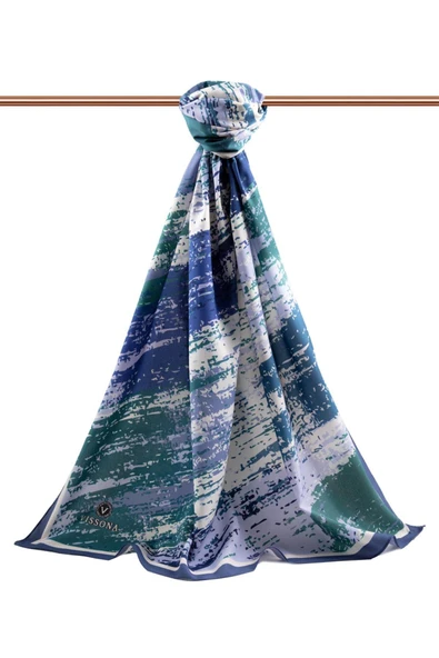 LÜKS MEDİNE İPEĞİ FIRÇA DESENLİ İNDİGO RENKLİ 75X195 KIRIŞMAZ ŞAL MOSS KREP DİKİŞ TİPİ İTALYAN DİKİŞLİ - Resim 2