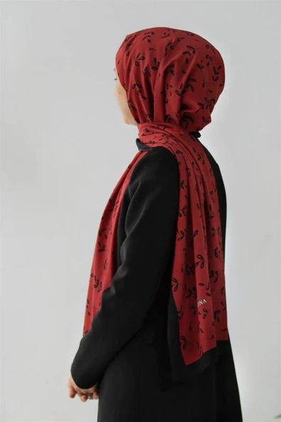 LÜKS MEDİNE YAPRAK DESENLİ BORDO RENKLİ 75X195 KIRIŞMAZ ŞAL MOSS KREP DİKİŞ TİPİ İTALYAN DİKİŞLİ ürün görseli 1