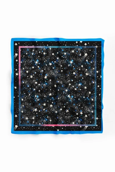 F29 Kadın Mavi Siyah Yıldız Desenli 50x50 Bandana HYL DG01262-22 - Resim 2