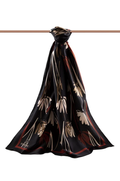 LÜKS MEDİNE İPEĞİ ÇİÇEK DESENLİ BORDO RENKLİ 75X195 KIRIŞMAZ ŞAL MOSS KREP DİKİŞ TİPİ İTALYAN DİKİŞLİ - Resim 2