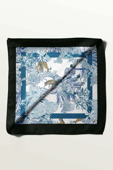 V45 Kadın Açık Mavi Lacivert Arbore Desenli 50x50 Bandana HYL DG01130-22 - Resim 5