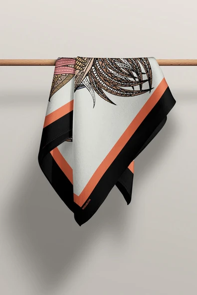 D73 Kadın Krem Ethnic Owl Desenli 50x50 Bandana HYL DG0660-22 - Resim 4