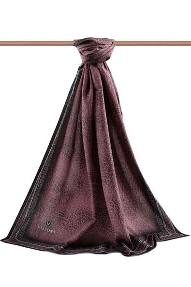 LÜKS MEDİNE İPEĞİ  DESENLİ GÜL KURUSU  RENKLİ 75X195 KIRIŞMAZ ŞAL MOSS KREP DİKİŞ TİPİ İTALYAN DİKİŞLİ - Resim 2