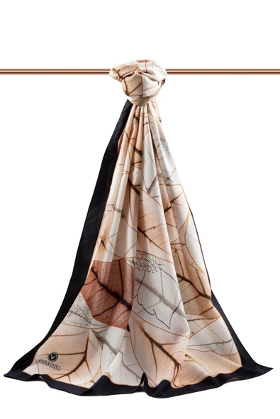 LÜKS MEDİNE İPEĞİ YAPRAK DESENLİ SOMON RENKLİ 75X195 KIRIŞMAZ ŞAL MOSS KREP DİKİŞ TİPİ İTALYAN DİKİŞLİ ürün görseli