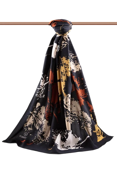 LÜKS MEDİNE İPEĞİ SONBAHAR YAPRAKLARI DESENLİ TABA RENKLİ 75X195 KIRIŞMAZ ŞAL MOSS KREP DİKİŞ TİPİ İTALYAN DİKİŞLİ - Resim 2