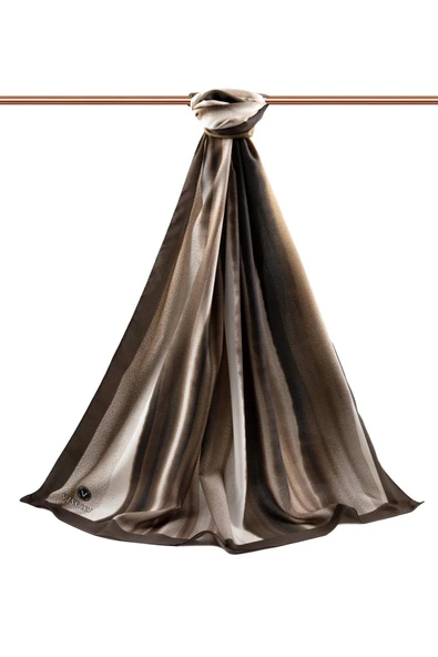 LÜKS MEDİNE İPEĞİ SULU BOYA ÇİZGİLİ DESENLİ VİZON RENKLİ 75X195 KIRIŞMAZ ŞAL MOSS KREP DİKİŞ TİPİ İTALYAN DİKİŞLİ - Resim 2