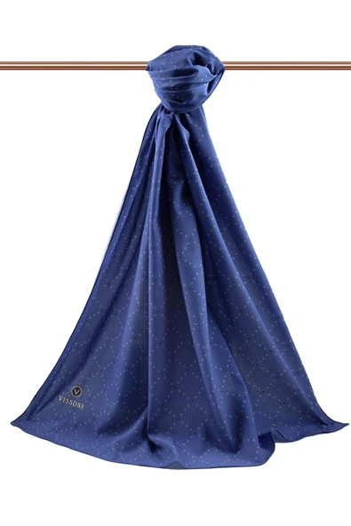 LÜKS MEDİNE İPEĞİ V DESENLİ İNDİGO RENKLİ 75X195 KIRIŞMAZ ŞAL MOSS KREP DİKİŞ TİPİ İTALYAN DİKİŞLİ - Resim 2