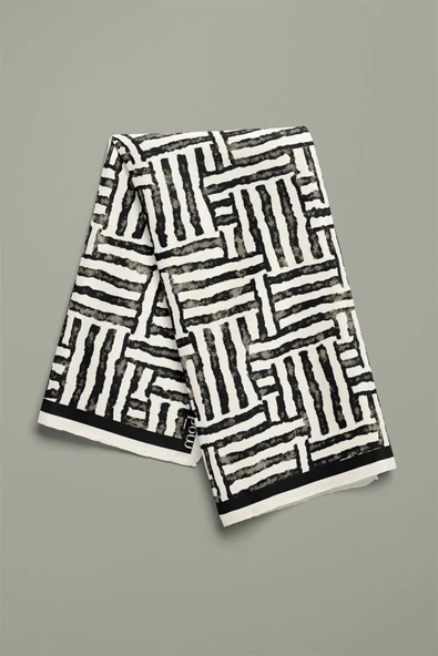 F40 Modabutik Siyah Beyaz Desenli Bandana - Resim 3