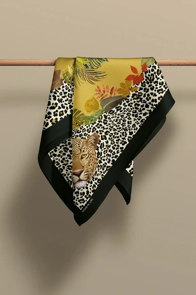 Z17 Kadın Sarı Kaplan Desenli 50x50 Bandana HYL DG01286-22 - Resim 3