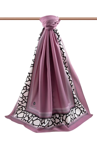 LÜKS MEDİNE İPEĞİ  DESENLİ GÜL KURUSU - SİYAH   RENKLİ 75X195 KIRIŞMAZ ŞAL MOSS KREP DİKİŞ TİPİ İTALYAN DİKİŞLİ - Resim 2