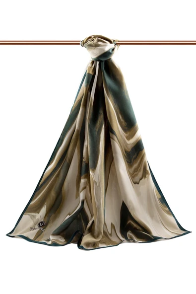 LÜKS MEDİNE EBRU DESENLİ PETROL YEŞİLİ RENKLİ 75X195 KIRIŞMAZ ŞAL MOSS KREP DİKİŞ TİPİ İTALYAN DİKİŞLİ - Resim 2