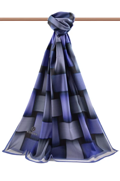 LÜKS MEDİNE HASIR DESENLİ LACİVERT RENKLİ 75X195 KIRIŞMAZ ŞAL MOSS KREP DİKİŞ TİPİ İTALYAN DİKİŞLİ - Resim 2