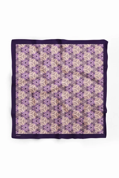 D52 Kadın Geometric Desenli Bandana 50x50 Mor DG0240-22 - Resim 2