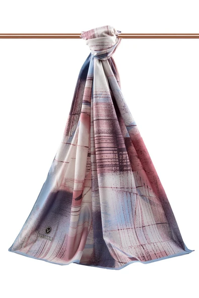 LÜKS MEDİNE İPEĞİ GEOMETRİK DESENLİ BEBE MAVİSİ RENKLİ 75X195 KIRIŞMAZ ŞAL MOSS KREP DİKİŞ TİPİ İTALYAN DİKİŞLİ - Resim 2