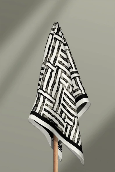 F40 Modabutik Siyah Beyaz Desenli Bandana - Resim 4