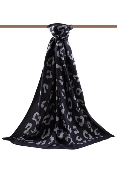 LÜKS MEDİNE İPEĞİ LEOPAR DESENLİ GRİ RENKLİ 75X195 KIRIŞMAZ ŞAL MOSS KREP DİKİŞ TİPİ İTALYAN DİKİŞLİ - Resim 2