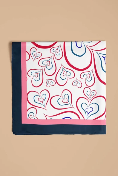 H18 Kadın Kırmızı Kalp Desenli 50x50 Bandana HYL DG0824-22 - Resim 5