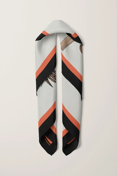 D73 Kadın Krem Ethnic Owl Desenli 50x50 Bandana HYL DG0660-22 - Resim 3