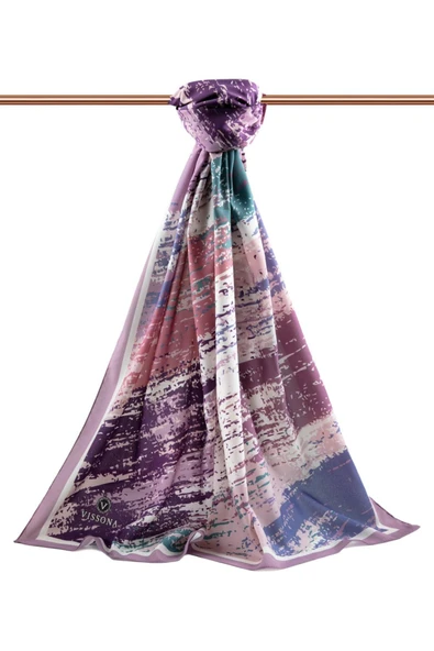 LÜKS MEDİNE İPEĞİ FIRÇA DESENLİ LİLA RENKLİ 75X195 KIRIŞMAZ ŞAL MOSS KREP DİKİŞ TİPİ İTALYAN DİKİŞLİ - Resim 2