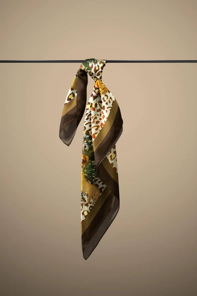 D58 Kadın Kaplan Desenli 50x50 Bandana HYL DG01288-22 - Resim 6