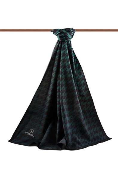 LÜKS MEDİNE İPEĞİ KAZAYAĞI DESENLİ PETROL YEŞİLİ RENKLİ 75X195 KIRIŞMAZ ŞAL MOSS KREP DİKİŞ TİPİ İTALYAN DİKİŞLİ ürün görseli