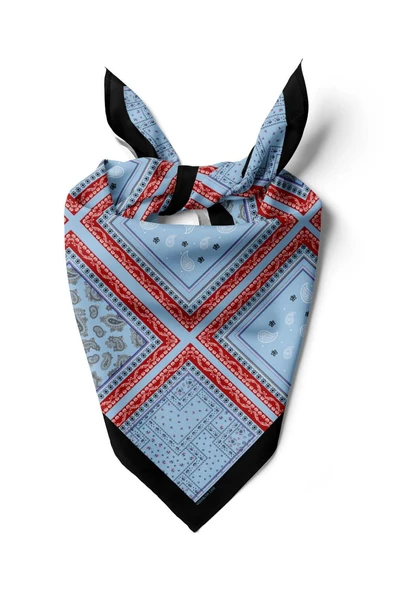 D66 Kadın Mavi Kare Desenli 50x50 Bandana HYL DG01218-22 ürün görseli 1