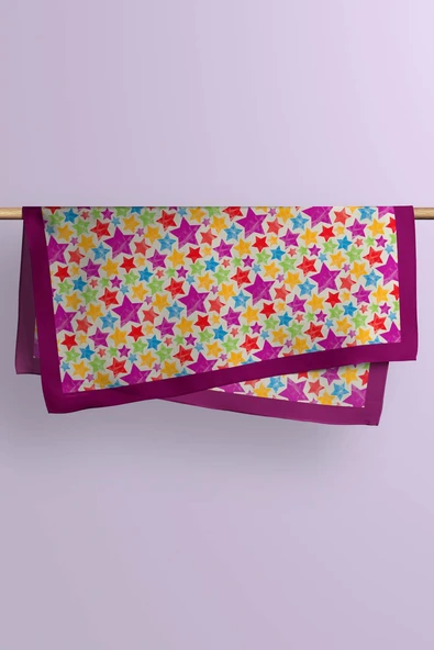 F35 Kadın Mor  Stars Desenli 50x50 Bandana HYL DG0521-22 - Resim 6