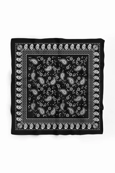 H6 Kadın Siyah Beyaz Şal Desenli 50x50 Bandana HYL DG01367-22 - Resim 2