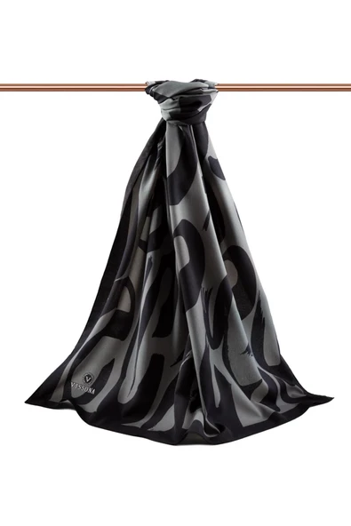 LÜKS MEDİNE İPEĞİ FIRÇA DARBESİ DESENLİ GRİ RENKLİ 75X195 KIRIŞMAZ ŞAL MOSS KREP DİKİŞ TİPİ İTALYAN DİKİŞLİ - Resim 2