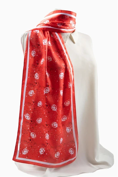 Modabutik Kırmızı Ay Yıldız Desenli Fular ürün görseli