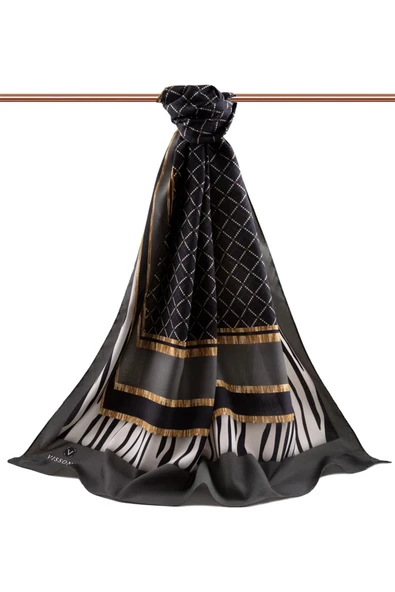 LÜKS MEDİNE ZEBRALI BAKLAVA DESENLİ GRİ RENKLİ 75X195 KIRIŞMAZ ŞAL MOSS KREP DİKİŞ TİPİ İTALYAN DİKİŞLİ - Resim 2