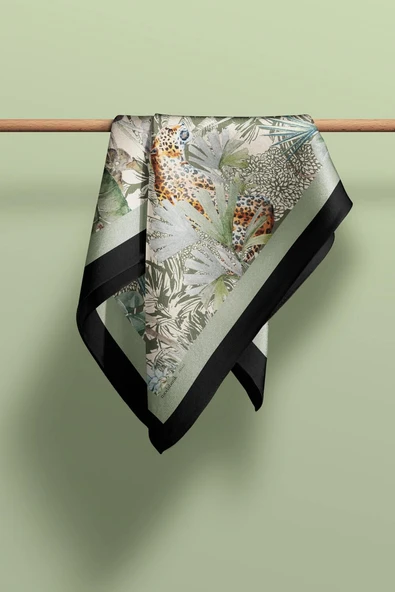 H35 Kadın Su Yeşili Krem Amazon Desenli Bandana HYL DG01124-22 - Resim 6