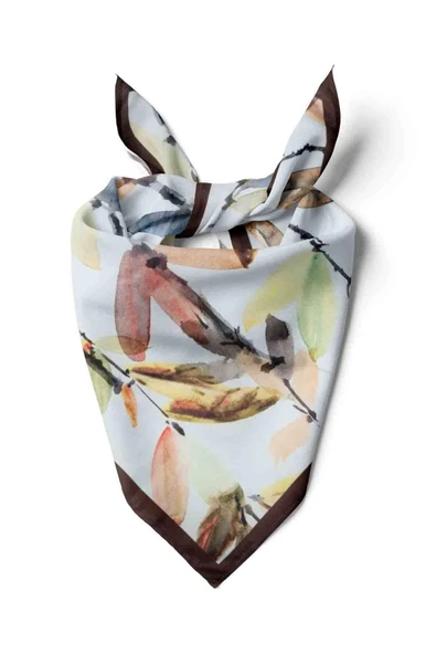 B108 Kadın Yaprak Desenli Bandana 50x50 Yeşil Kahverengi DG0443-22 Snz ürün görseli 1