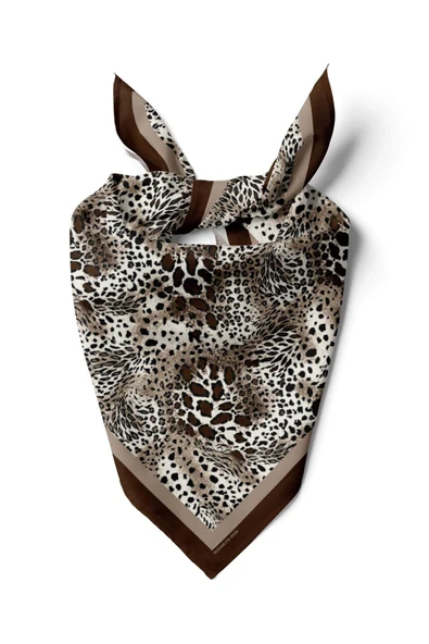 Kadın Kahverengi Koyu Kestane Leopar Desenli 50x50 Bandana - DG0938 ürün görseli 1